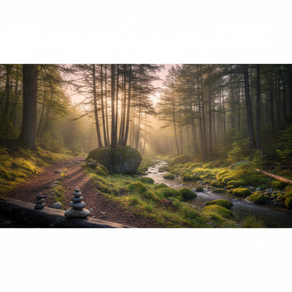 Vista panorámica de un bosque sereno al amanecer en Chile