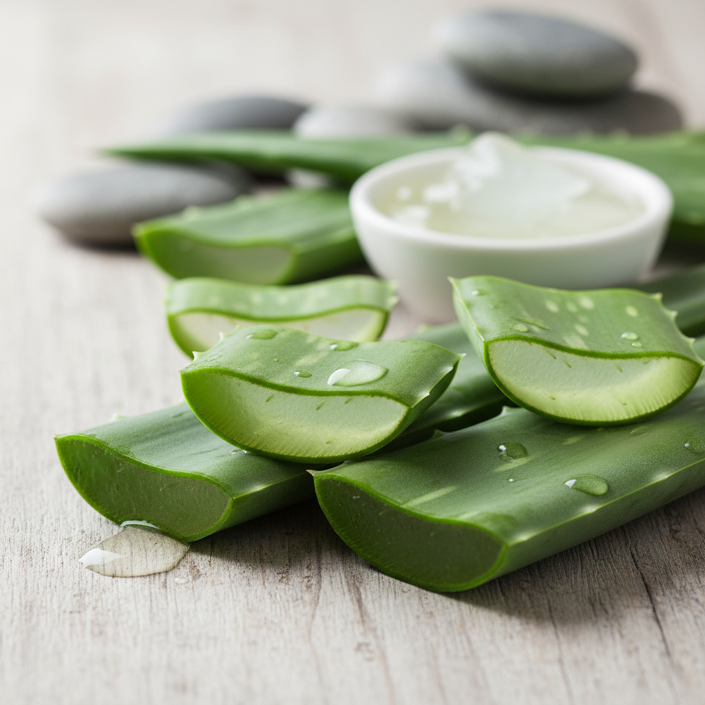 Hojas de aloe vera cortadas mostrando su gel natural