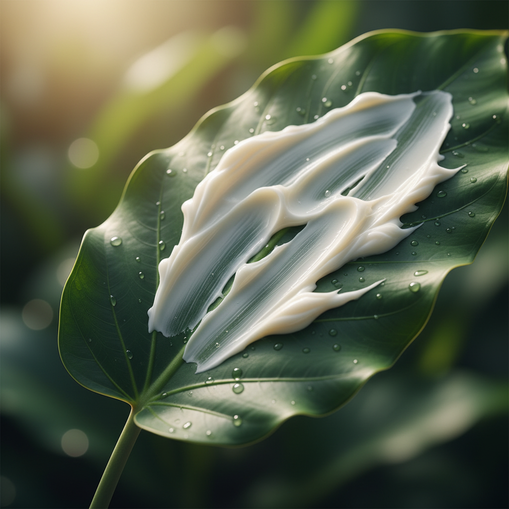 Textura de una crema natural sobre una hoja verde